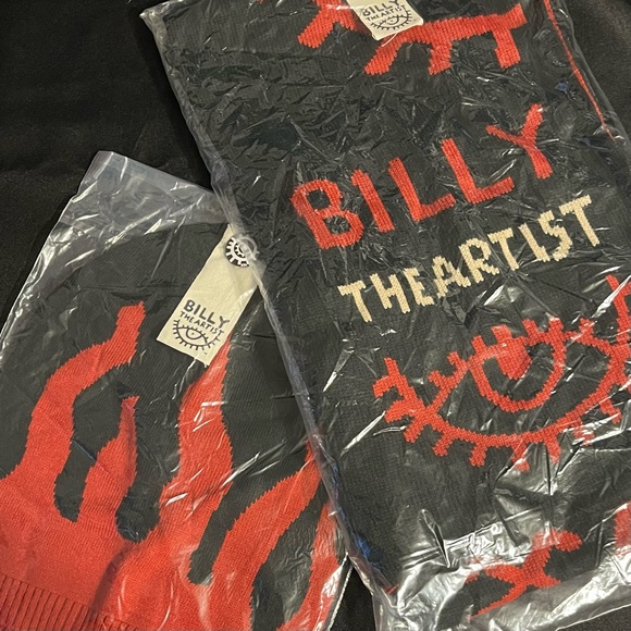 Billy the Artist Red Black Knit Scarf Beanie Set - Graphic Eye Flame Design NWT